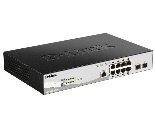 DGS-1210-10P/ME Управляемый L2 коммутатор с 8 портами 10/100/1000Base-T и 2 портами 1000Base-X SFP (8 портов PoE 802.3af/at