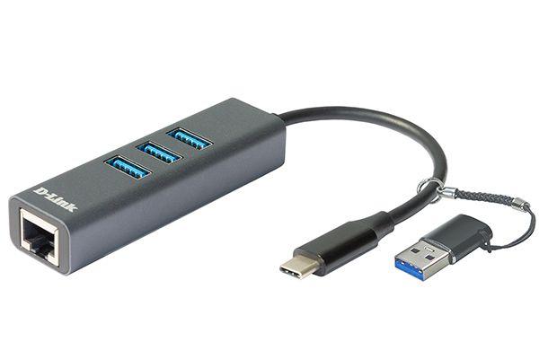 DUB-2332 Сетевой адаптер Gigabit Ethernet / USB Type-C с 3 портами USB 3.0 и переходником USB Type-C / USB Type-A