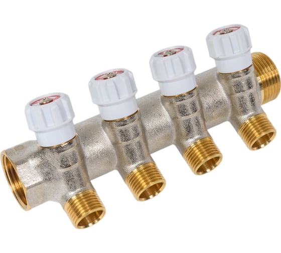 Коллектор латунный с регулирующими вентилями 1"x1/2"x4 выхода