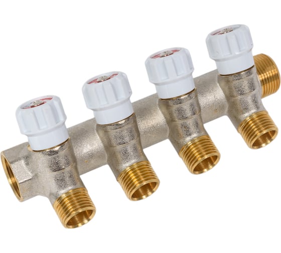 Коллектор латунный с регулирующими вентилями 3/4"x1/2"x4 выхода