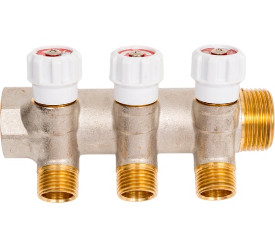 Коллектор латунный с регулирующими вентилями 1"x1/2"x3 выхода
