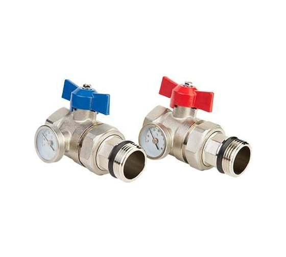 Шаровые краны с термометром для коллектора комплект 2 штуки