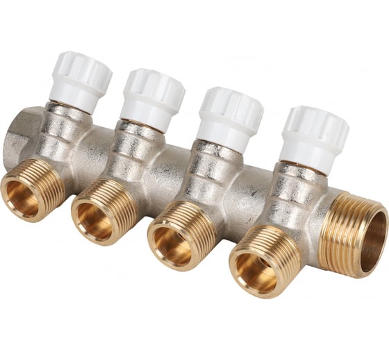 Коллектор латунный с регулирующими вентилями 1"x3/4"x4 выхода