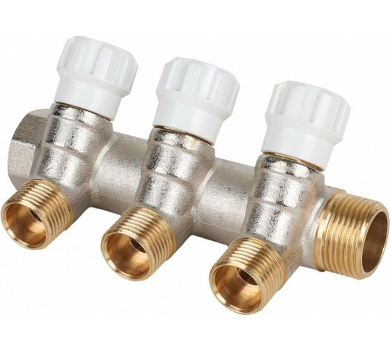 Коллектор латунный с регулирующими вентилями 1"x3/4"x3 выхода