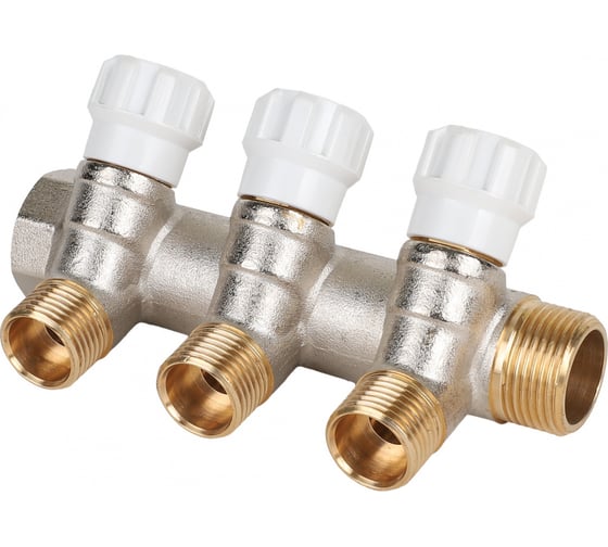 Коллектор латунный с регулирующими вентилями 3/4"x1/2"x3 выхода