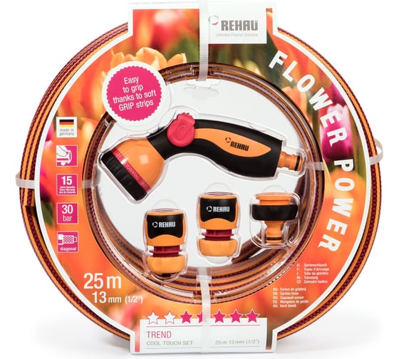 Садовый шланг с арматурой COOL TOUCH Flower Power 1/2"