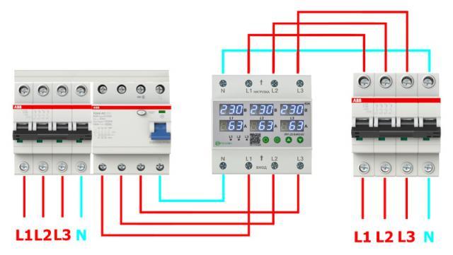 Реле контроля напряжения и тока 3L (400В AC) 63А, Релеон, RV1.23.8.400.63 5 05 rv1.23 shema
